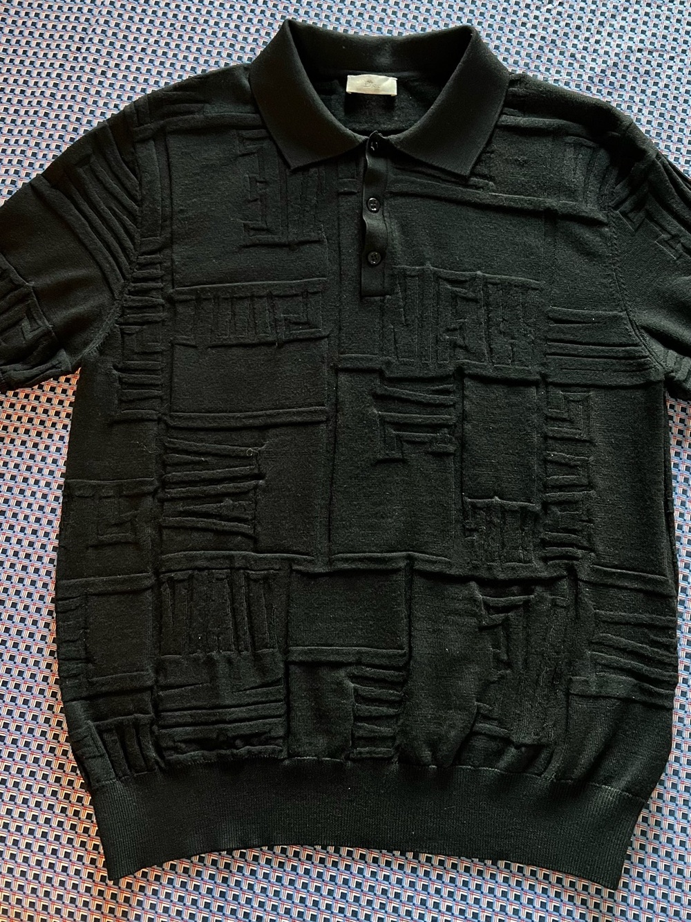 Dior Black Textured Knit Polo